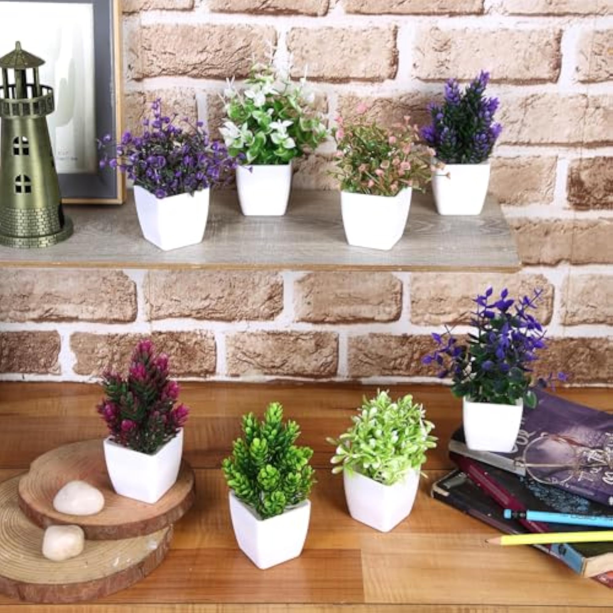 Artificial Plants with Pot, Pack of 8 Decorative Plants